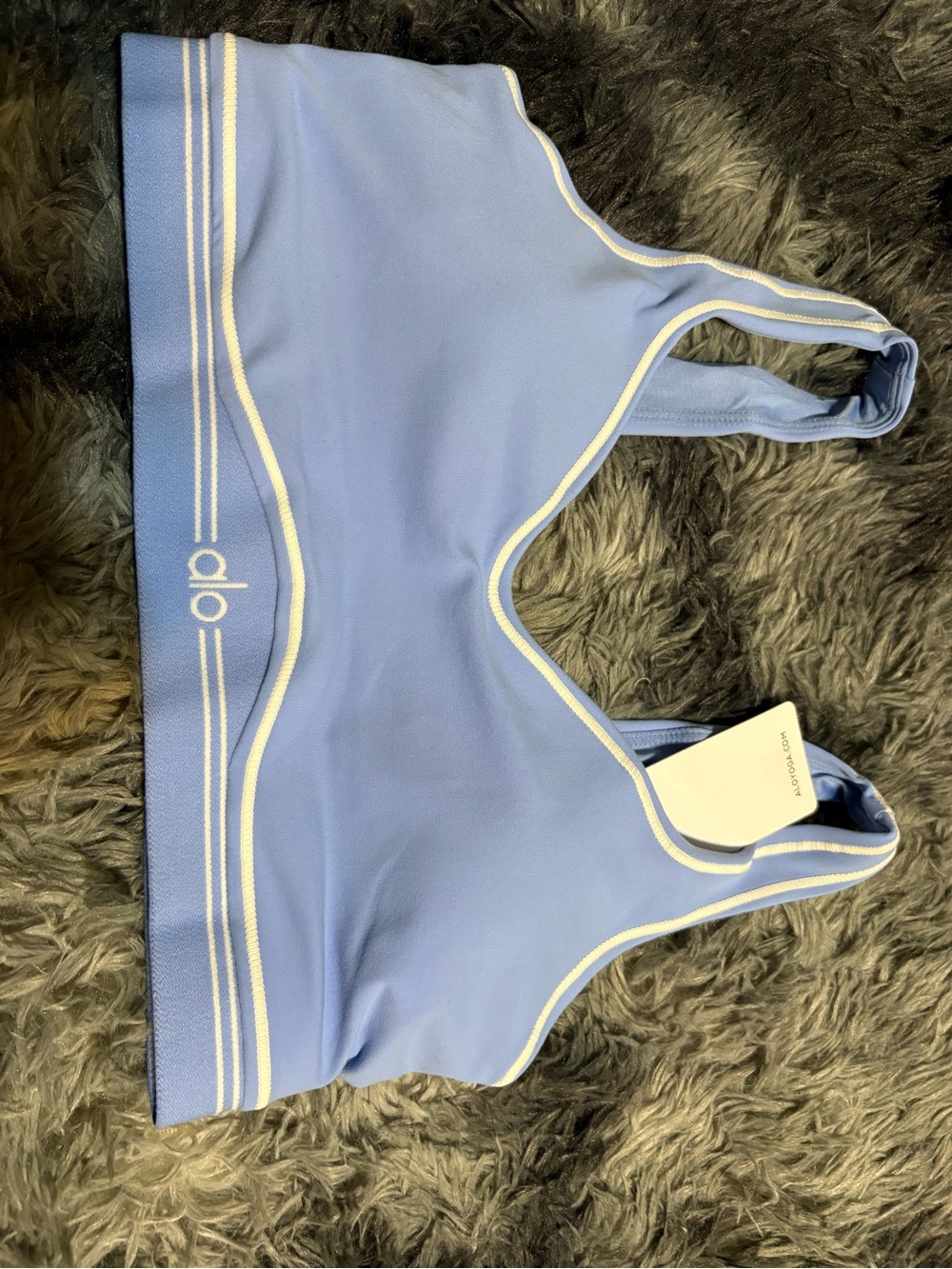 ALO Yoga set  Sky Blue Top with White Piping